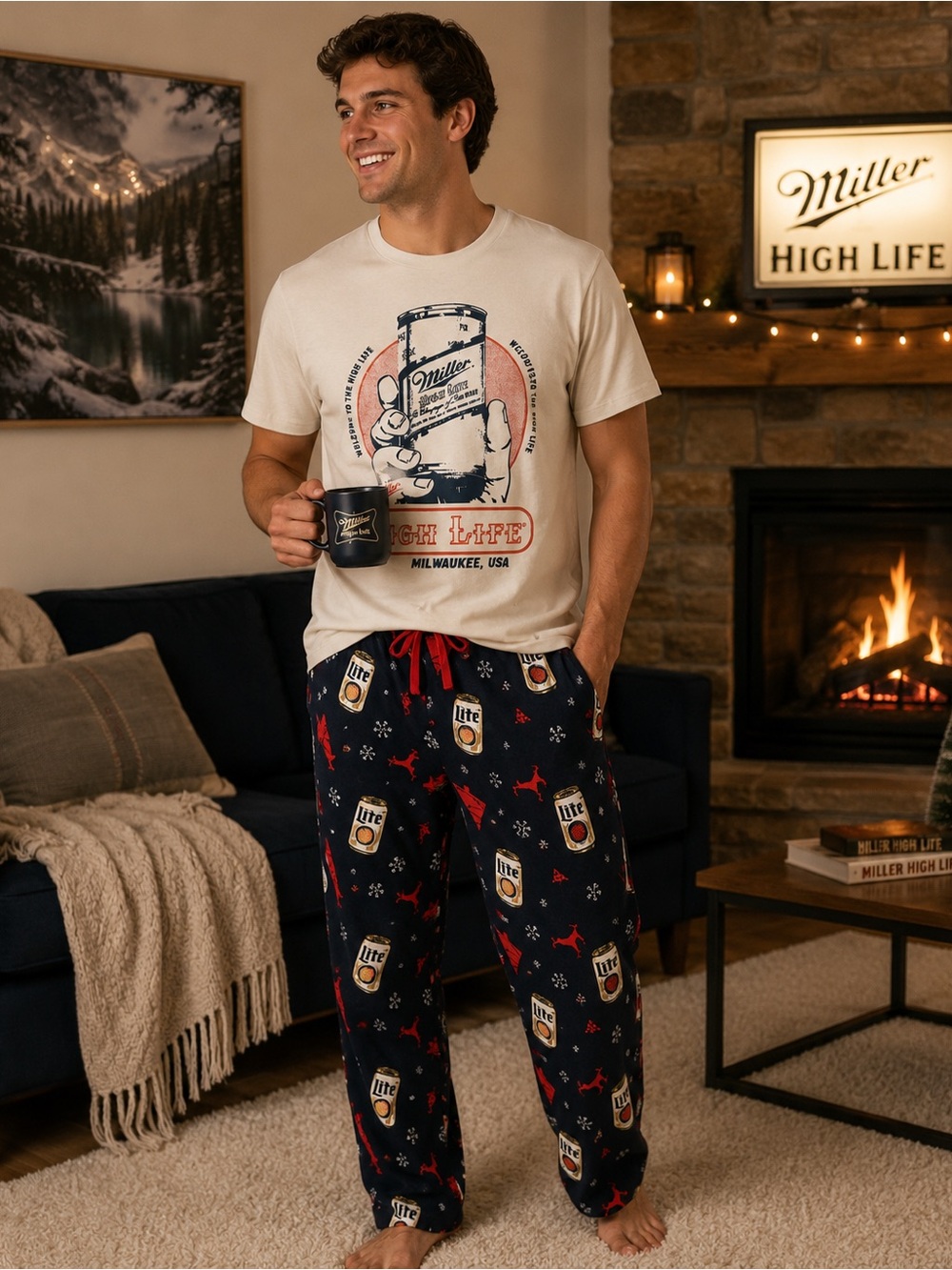 Miller High Life Short Sleeve Graphic Tee and Pajama Pants set